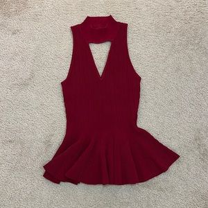 Jonathan simkhai red ribbed flared peplum top